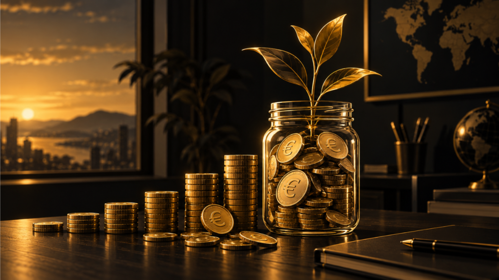 Illustration de l’épargne avec des pièces en euros mises de côté et représentant la croissance de l’épargne